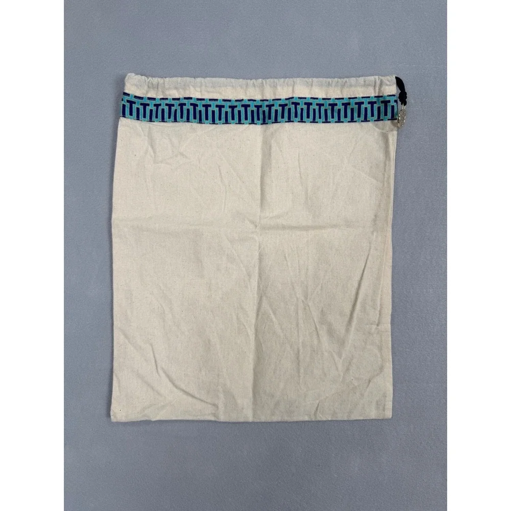 Tory‎ Burch Dust Bag New Women OS Cream Blue Logo Charm Drawstring Storage Bag